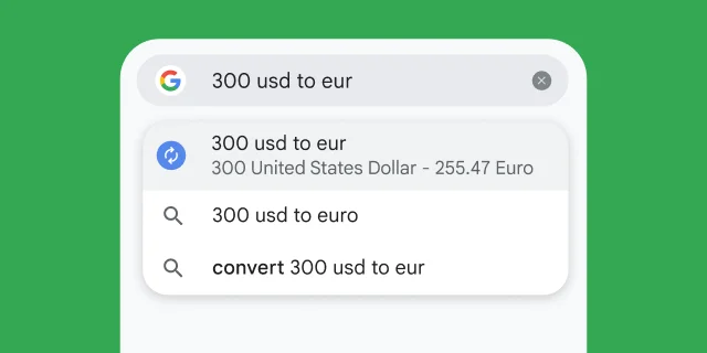 A user typed &ldquo;300 usd to eur&rdquo; into Chrome's address bar and it has instantly generated results.
