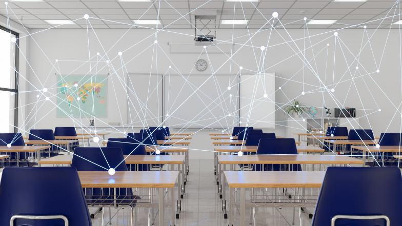 classroom with connected vectors and dots