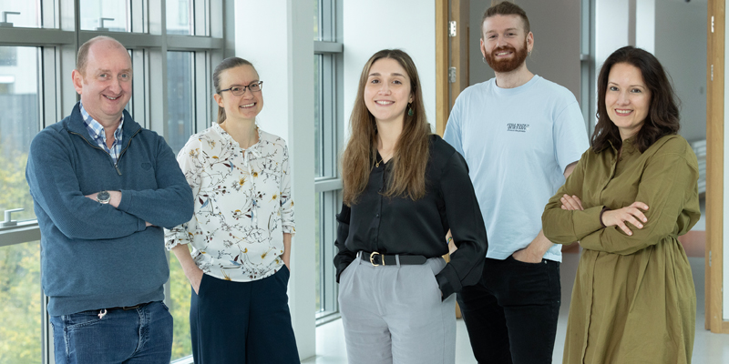 Photo (L-R): Professor Ger Clarke, Dr Friederike Uhlig, Cristina Cuesta Marti, Benjam&iacute;n Valderrama, Dr Harriet Schellekens. Image credit: Bereniece Riedewald